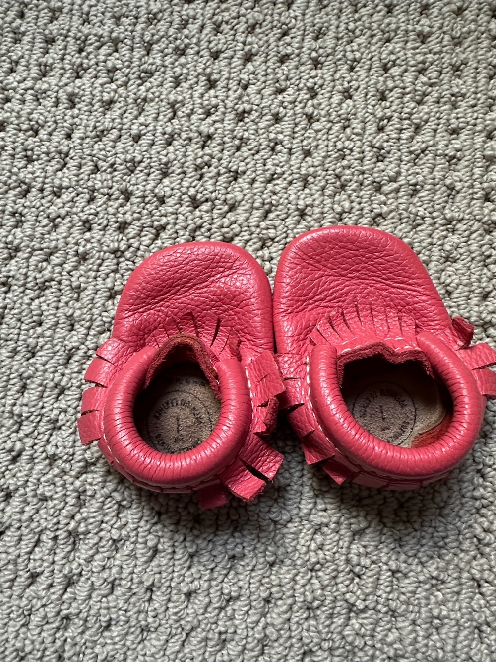 Freshly Picked Coral Red Leather Fringe Baby Moccasins